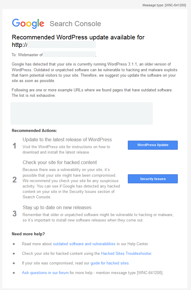 Google Search Console help alrts outdated WordPress & Joomla Sites